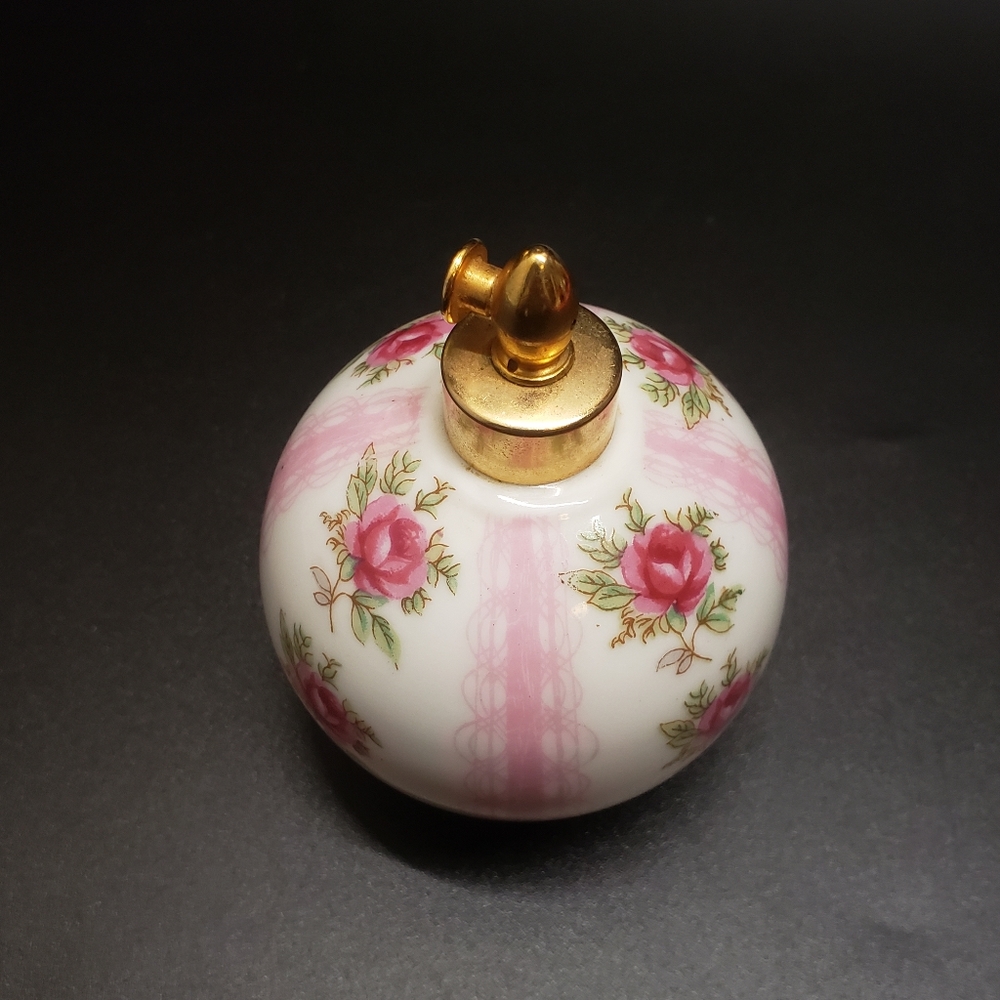 Vintage Round Ceramic Pink Flower Perfume Bottle - Picture 8 of 11